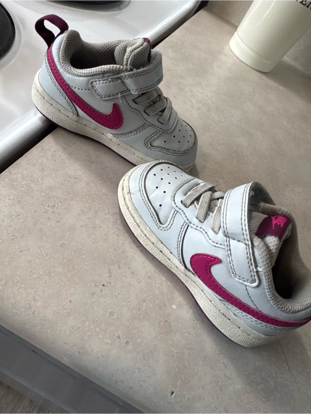Nike White and Pink Toddler Sneakers with Velcro Strap